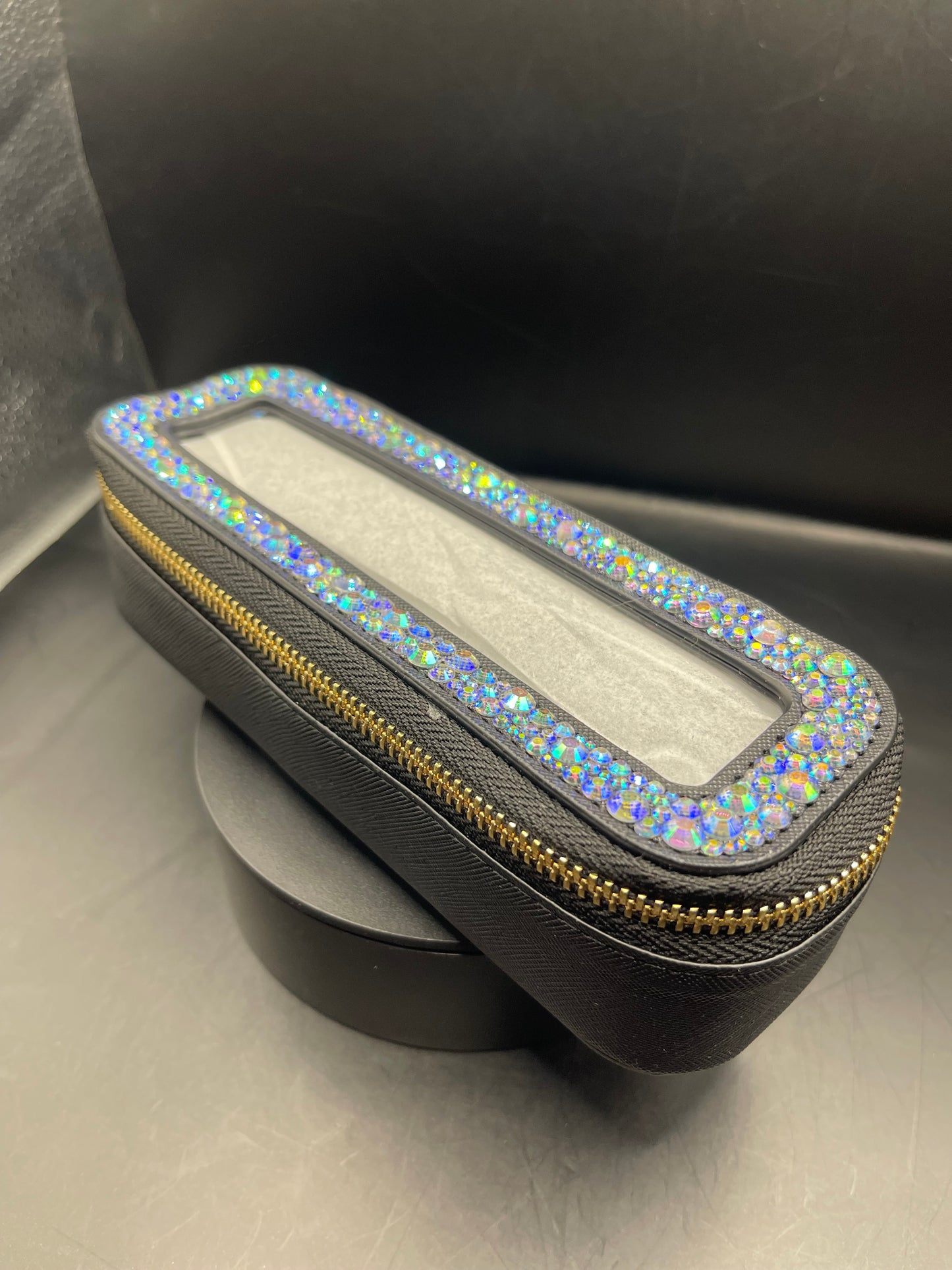 Black Crystal Luxe Etui – Handbeklebt | Für Stifte, Pinsel & Accessories | Unikat
