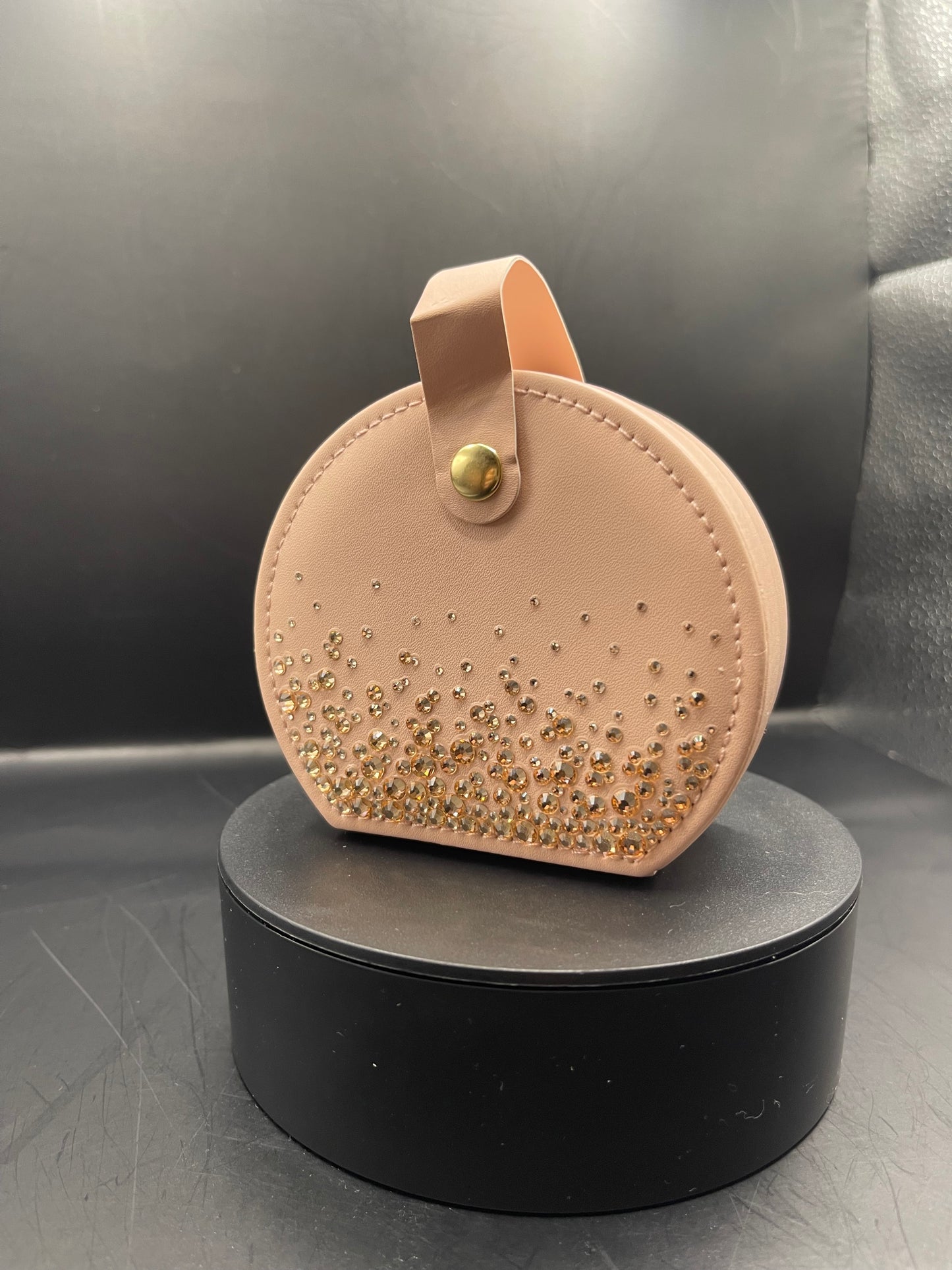 ✨ Schmuck-Travelcase „Rose Glow“ – handverziert mit Strasssteinen (Champagne Gradient)