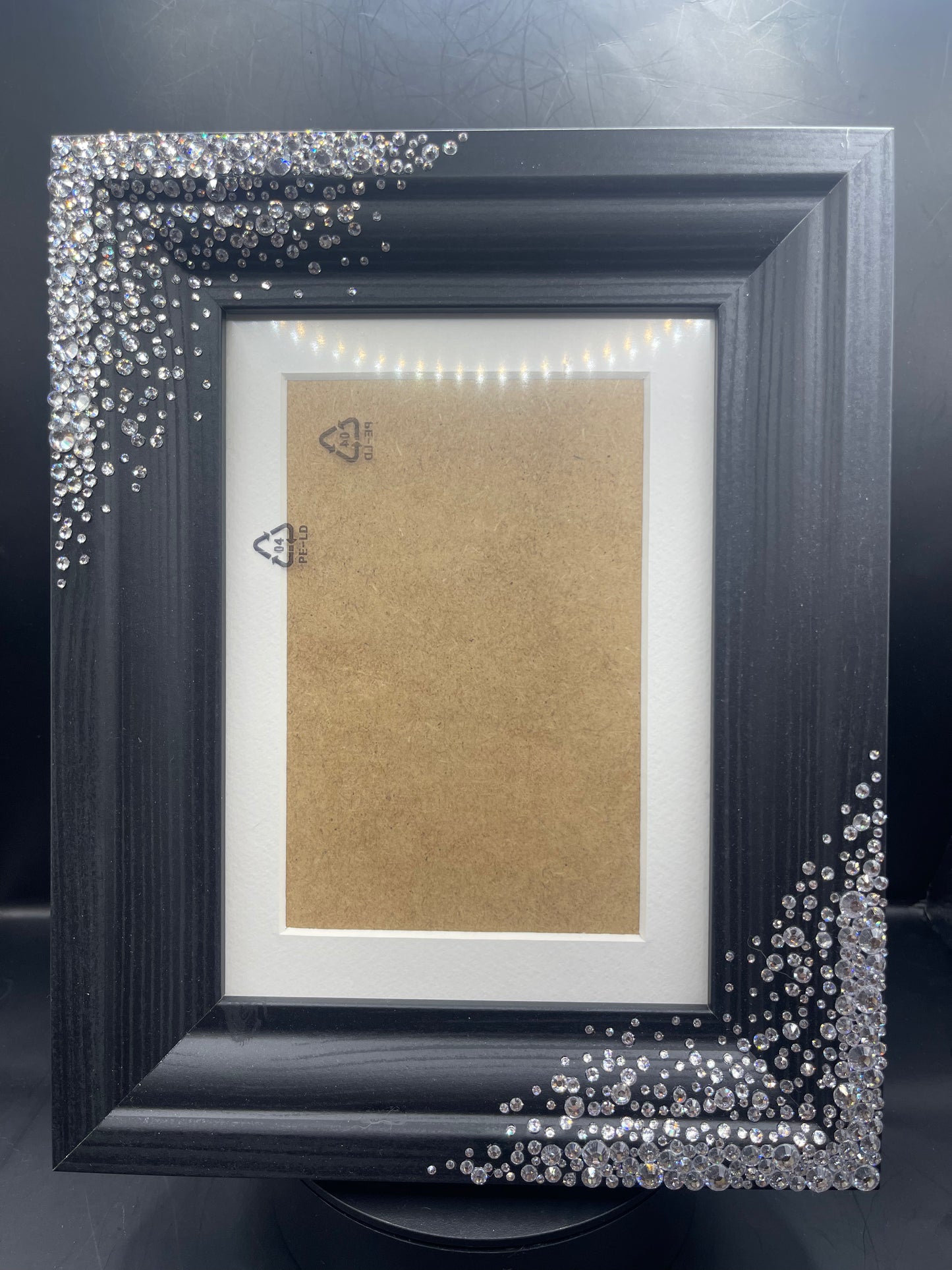 Glitzer-Bilderrahmen Schwarz mit Strass – handveredeltes Unikat