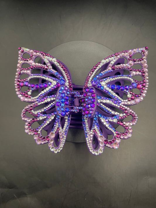 Schmetterling Haarspange Lila-Pink mit Strasssteinen – Handverziert