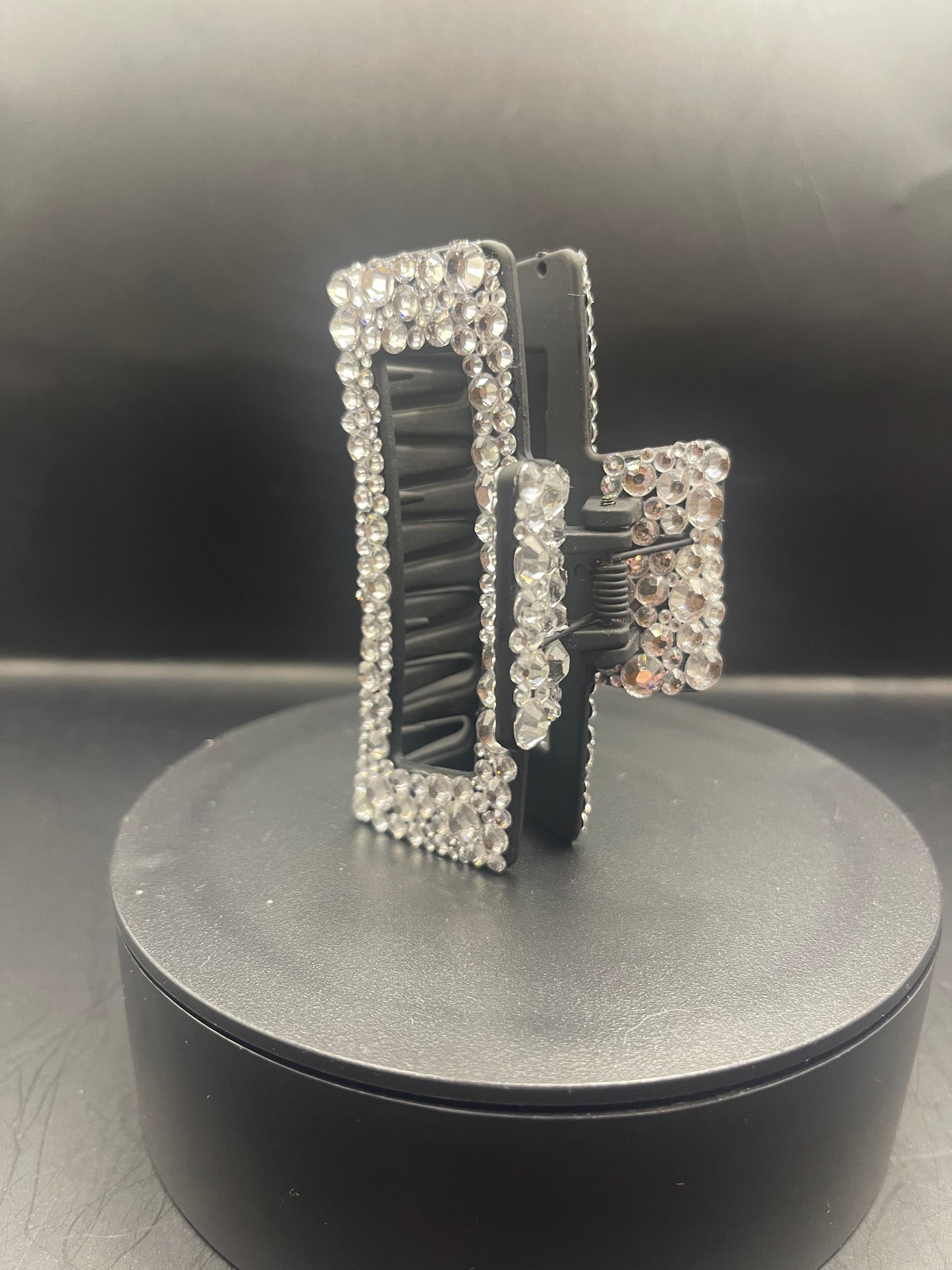 Glitzer-Haarspange Schwarz & Kristallklar – handveredelt (9 cm)