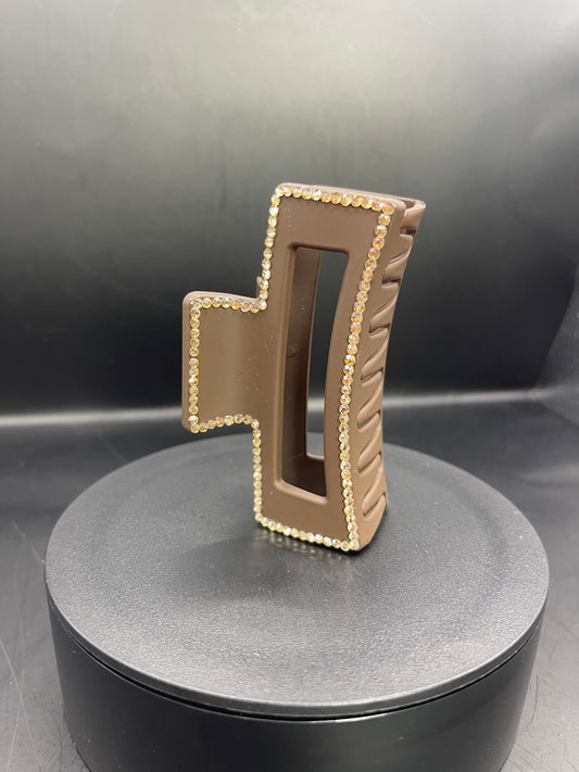 Braune Haarspange mit goldenen Strass – 8 cm | Handverziert | TheGlitterThing Unikat