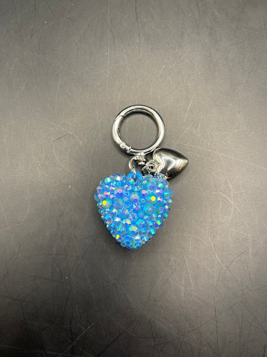 Glitzer Schlüsselanhänger Herz Blau – Handgemacht mit Strasssteinen | Funkelndes Unikat Geschenk