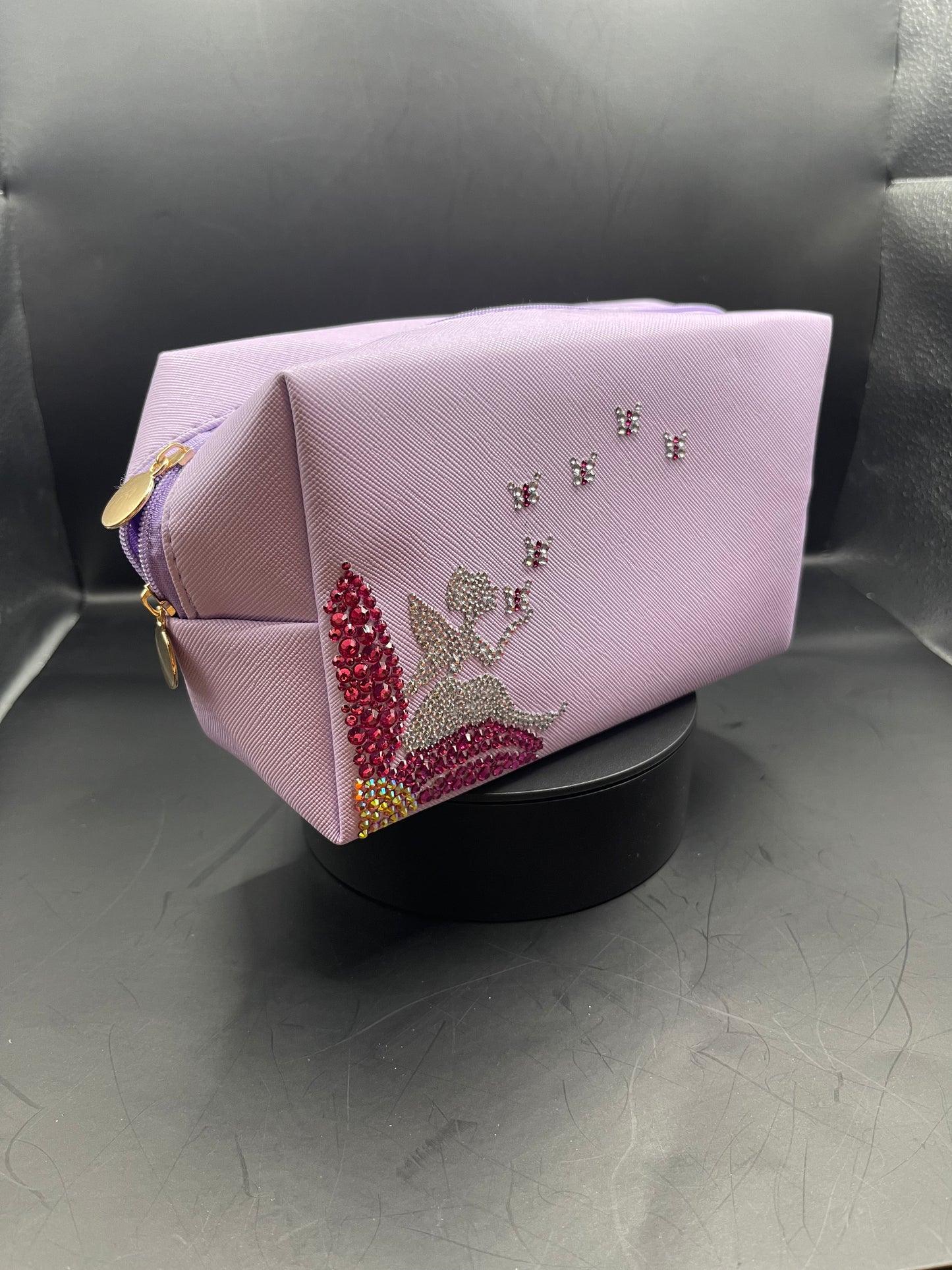 Lavendel-Nécessaire mit glitzernder Fee & Schmetterlingen – handverziert