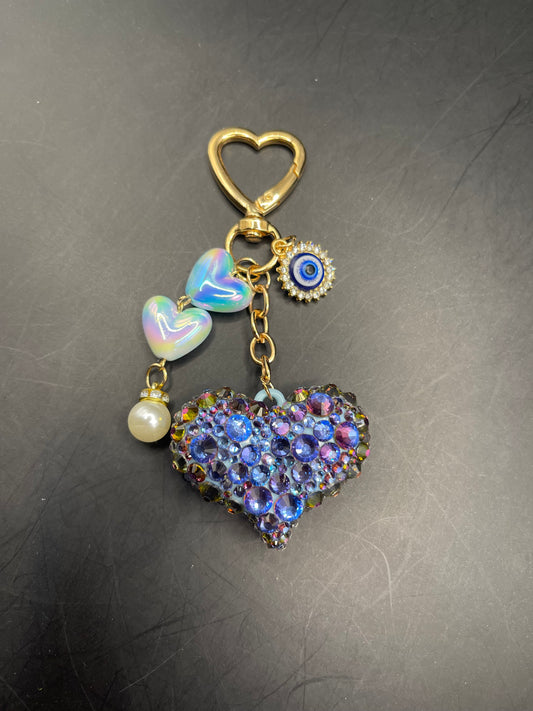 Glitzer Herz Schlüsselanhänger mit Strasssteinen & Schutzauge – Geschenkidee ✨💙