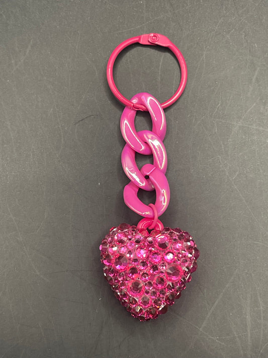Glitzer Schlüsselanhänger Herz mit Kette – Pink | handverziert mit Strasssteinen