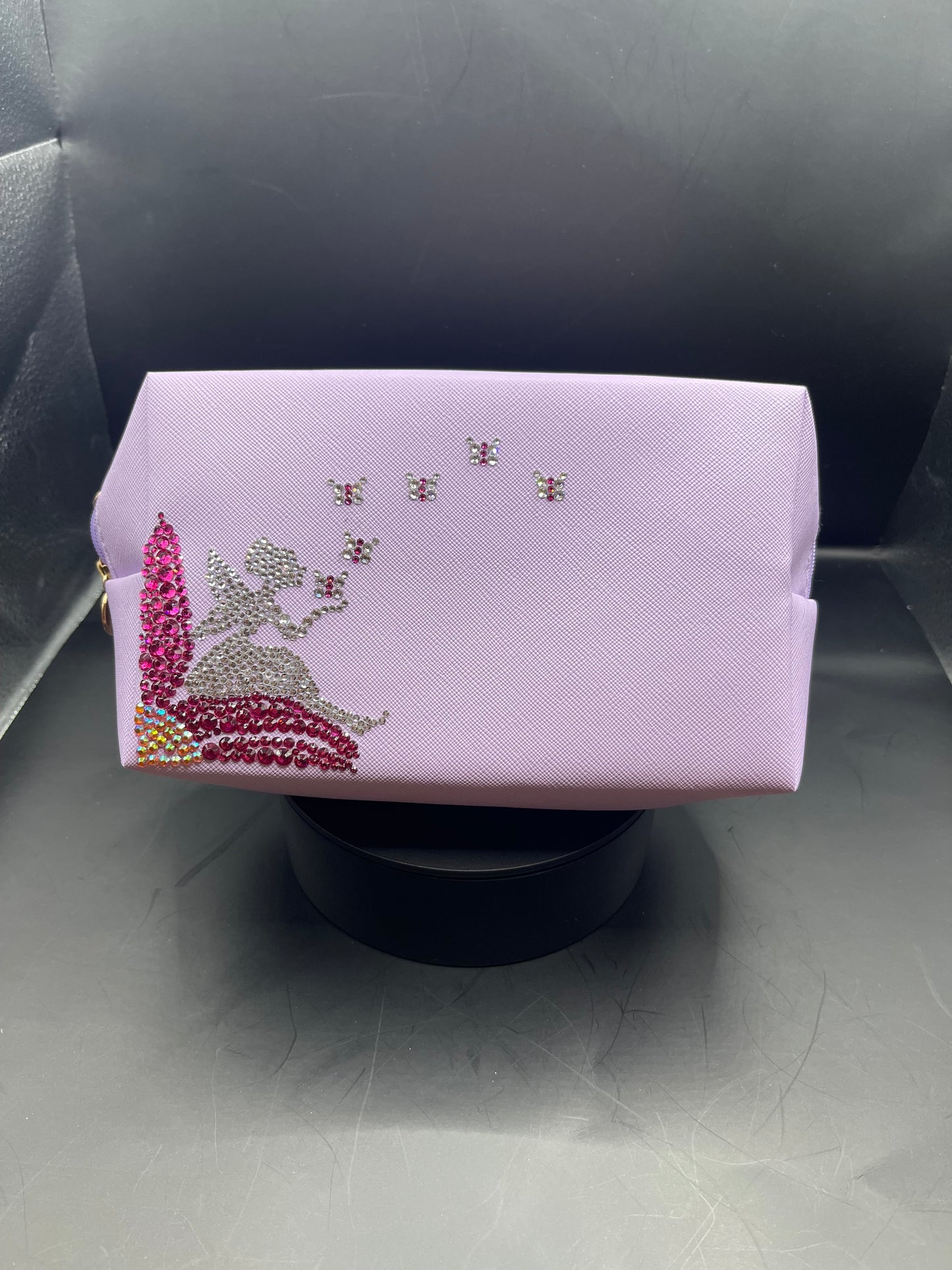 Lavendel-Nécessaire mit glitzernder Fee & Schmetterlingen – handverziert