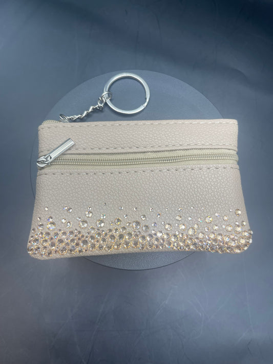 Glitzer-Schlüsselanhänger-Portemonnaie – Champagnerbeige mit Strass
