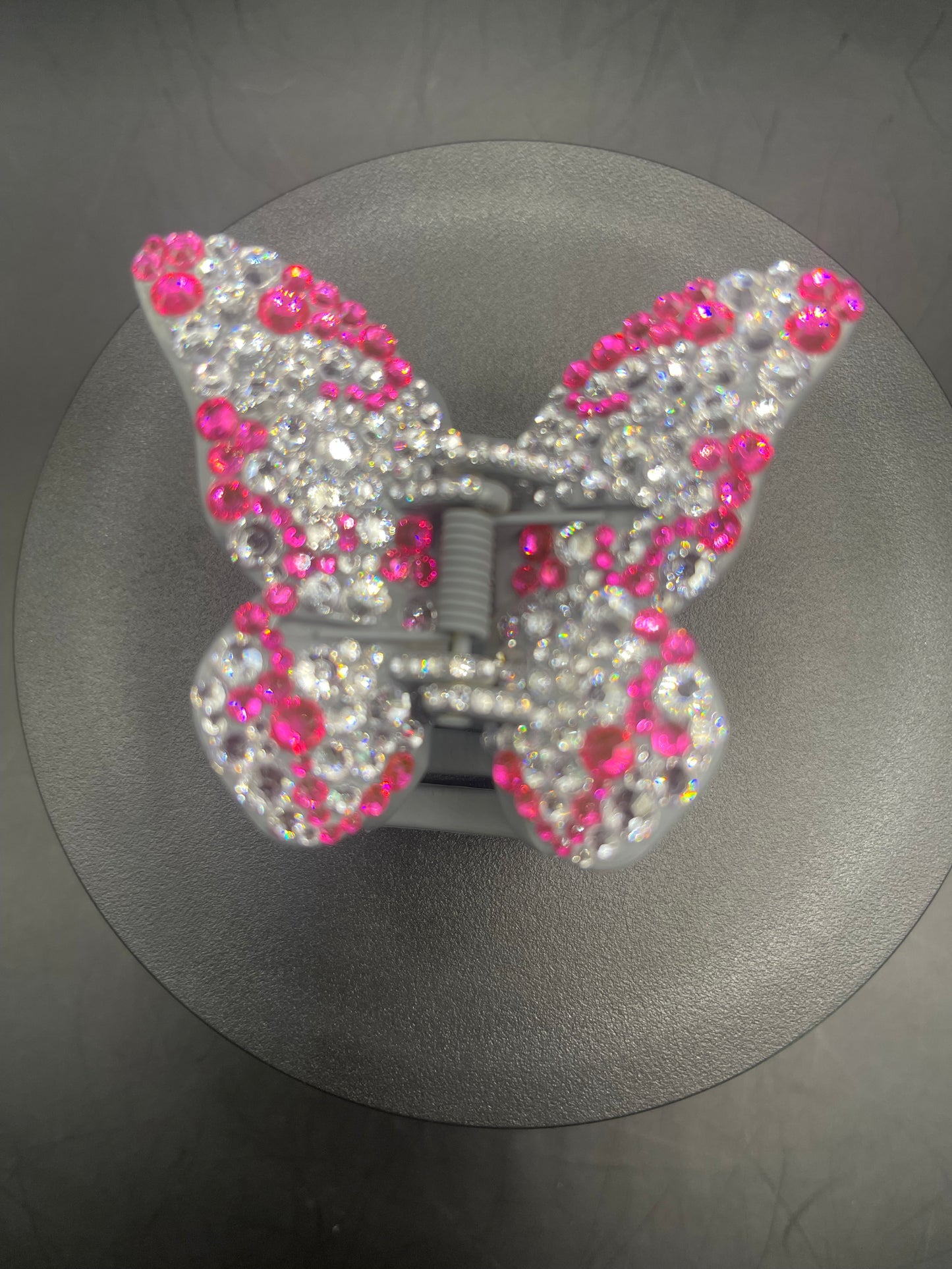 Schmetterling Haarspange Pink & Crystal – handveredelt mit Strasssteinen