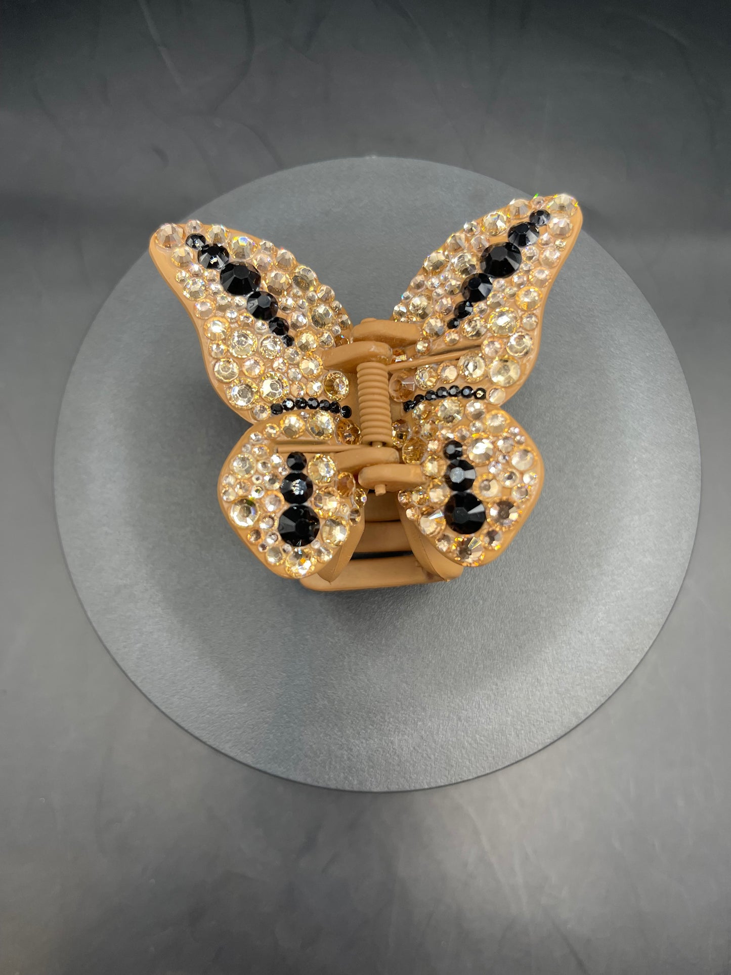 Schmetterlings-Haarspange mit Gold- & Schwarz-Strass – Handverziertes Unikat von TheGlitterThing