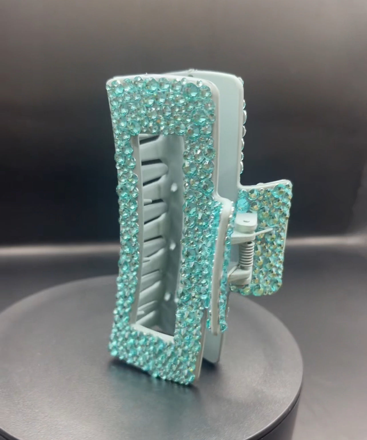 Aqua Crystal Rectangle Haarspange – 11 cm | Handbeklebt & strahlendes Unikat
