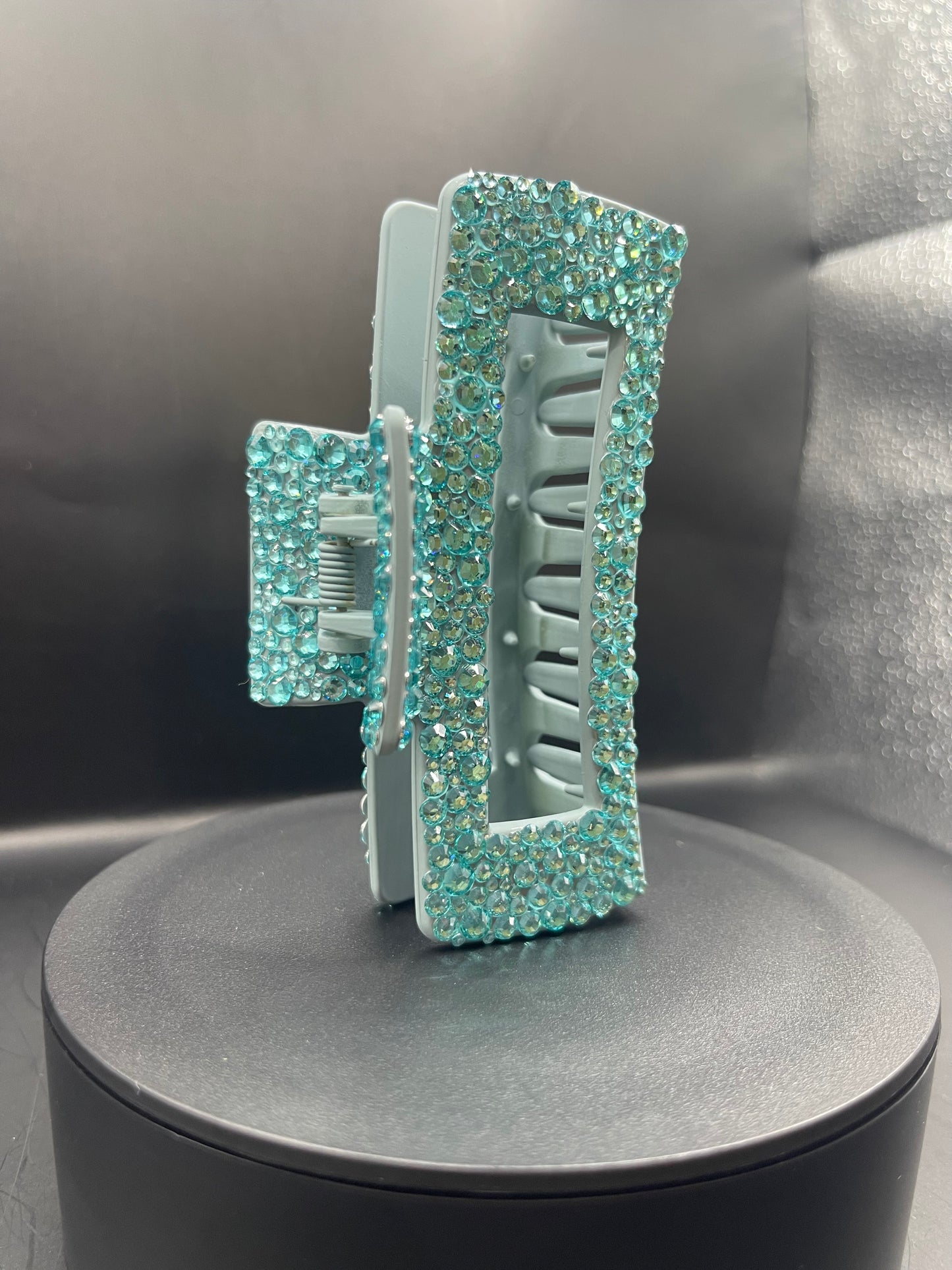 Aqua Crystal Rectangle Haarspange – 11 cm | Handbeklebt & strahlendes Unikat