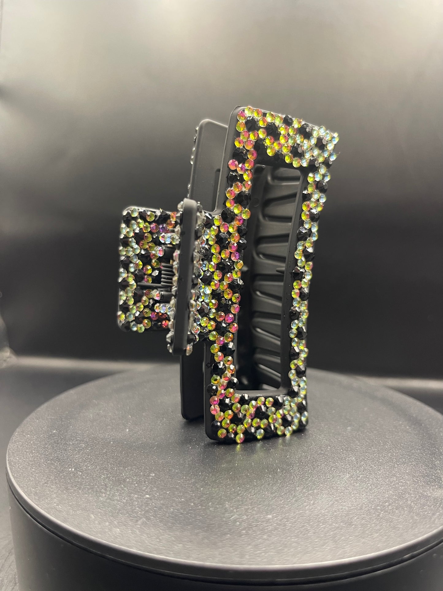 Glitzer Haarspange Schwarz 9 cm – Strass Haarklammer Rainbow | Geschenkidee & Handmade Unikat Schweiz