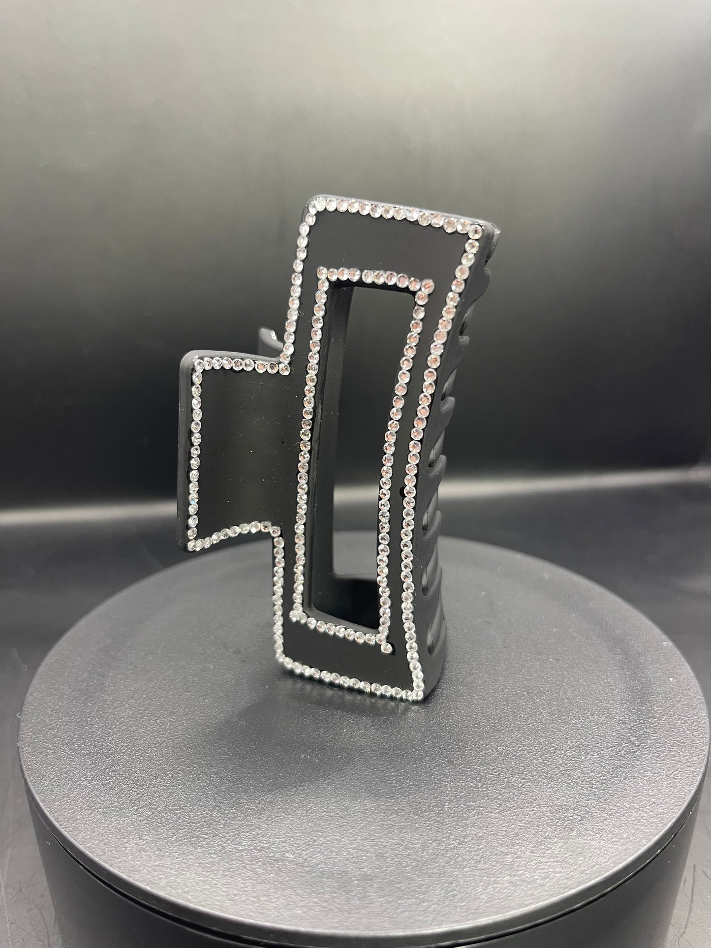 Schwarze Haarspange mit silbernem Strass – 8 cm | Handverziert | TheGlitterThing Unikat