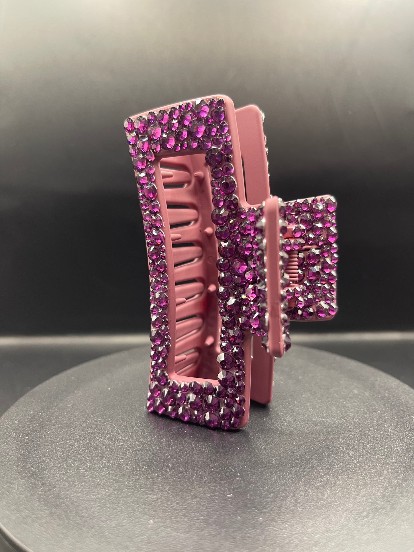 Glitzer Haarspange Rechteck Pink-Violett – 9 cm | Handverziert mit Strasssteinen