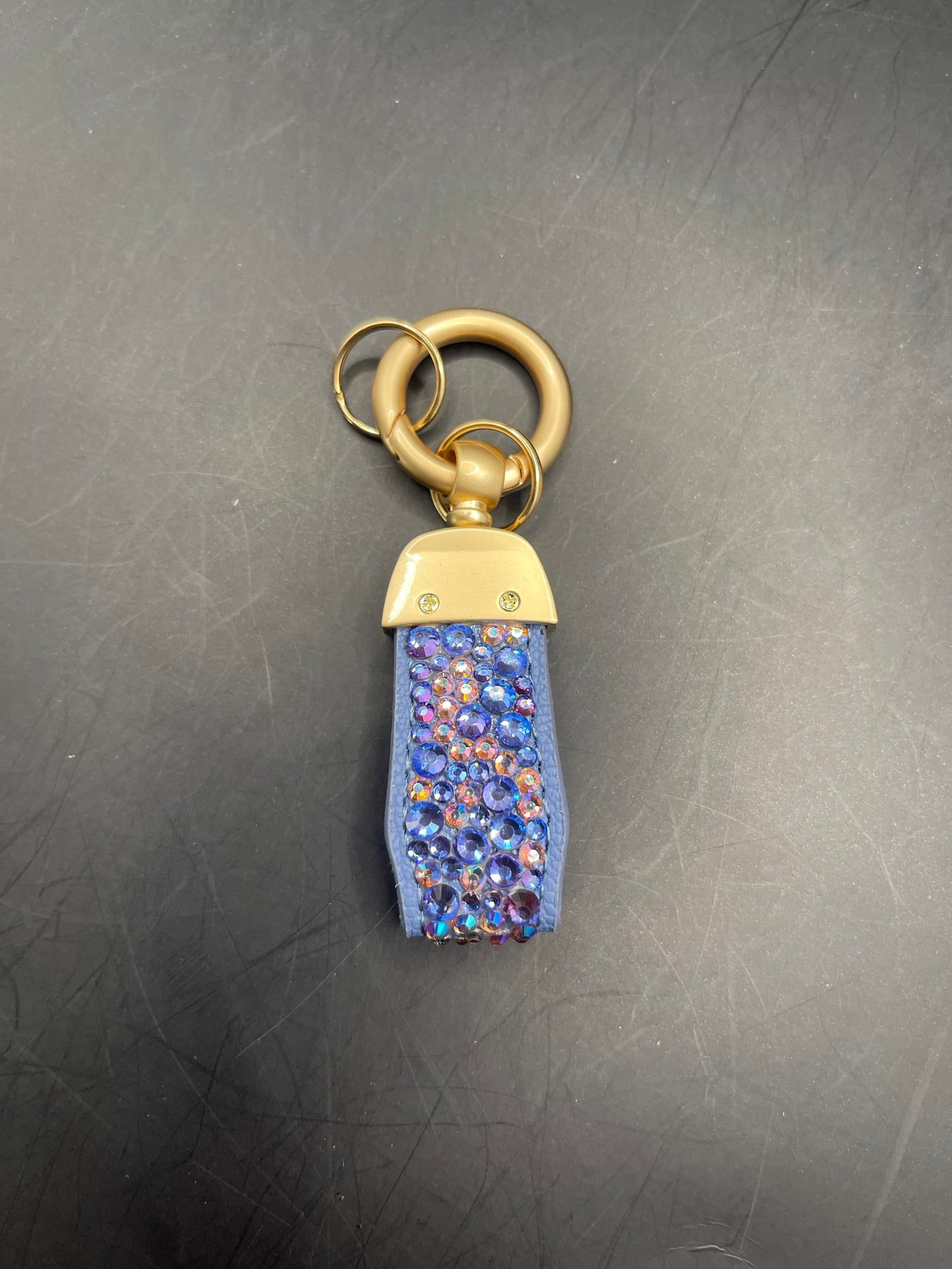 Glitzer Schlüsselanhänger Blau-Gold – mit irisierenden Strasssteinen