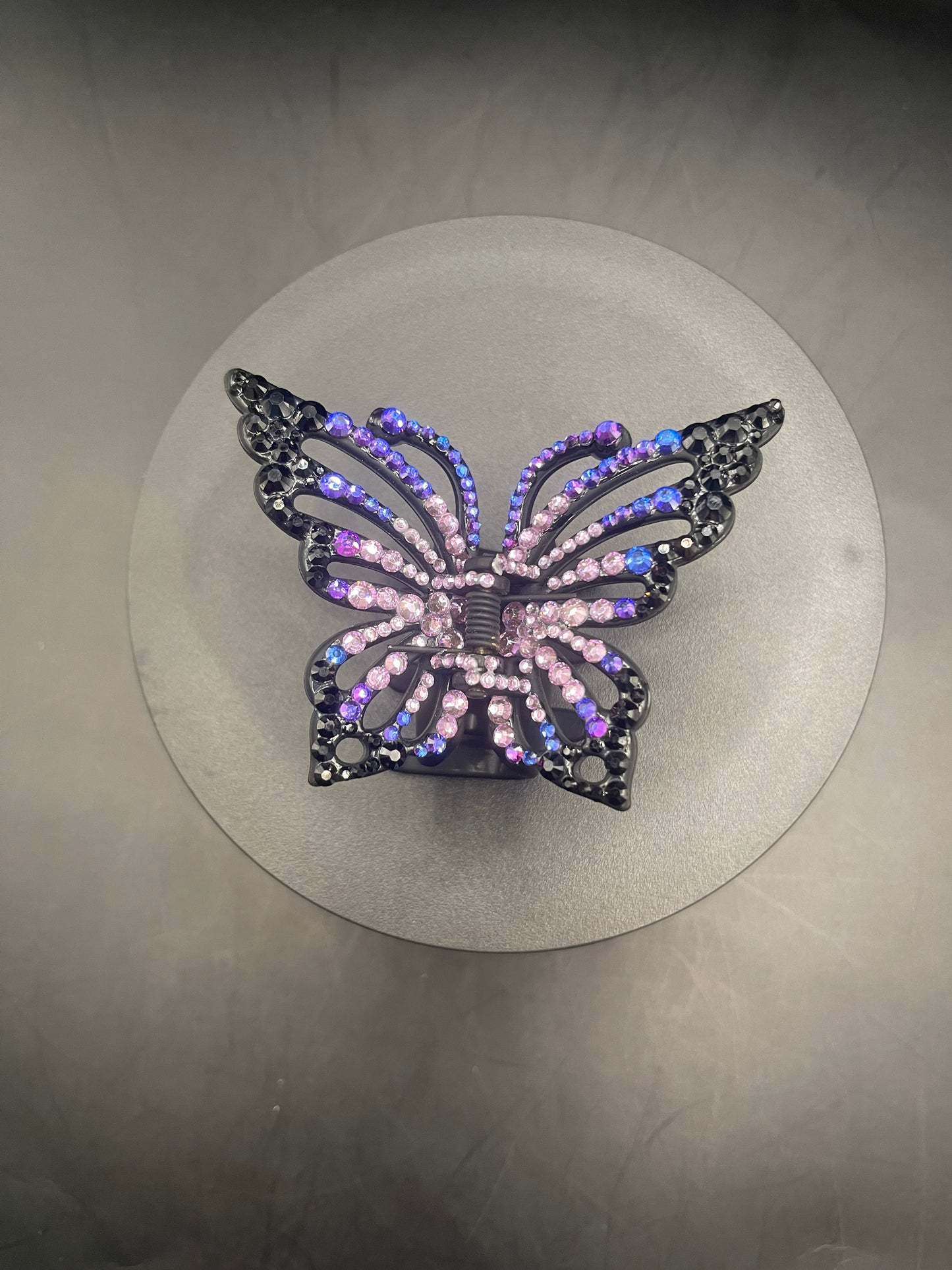 Schmetterling Haarspange Schwarz-Rosa mit Strasssteinen – Handverziert | Theglitterthing