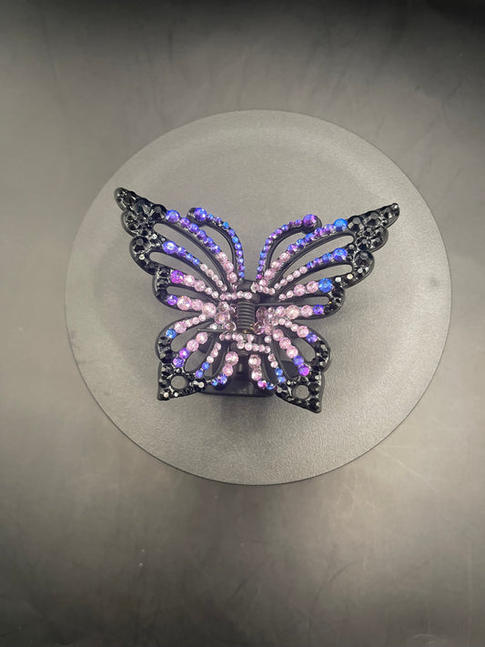 Schmetterling Haarspange Schwarz-Rosa mit Strasssteinen – Handverziert | Theglitterthing