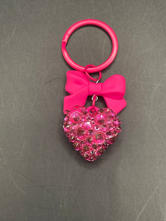 Glitzer Schlüsselanhänger Herz mit Schleife – Pink | handverziert mit Strasssteinen