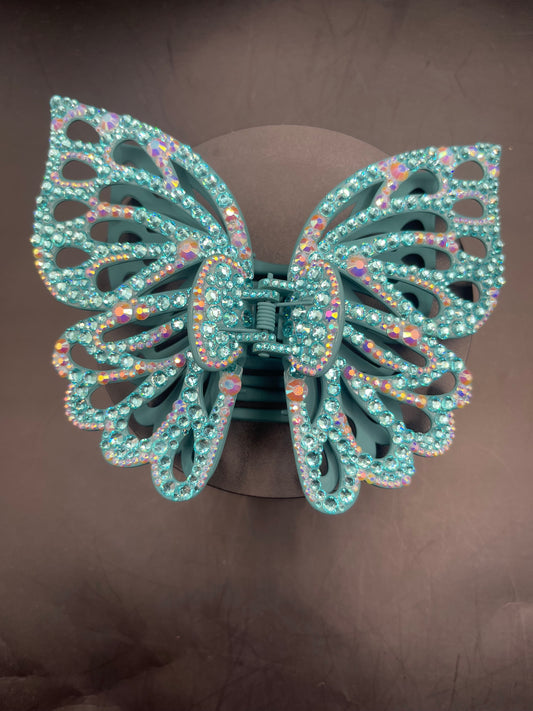 Schmetterling Haarklammer mit Strasssteinen – Türkis | 16 cm Statement Haarclip