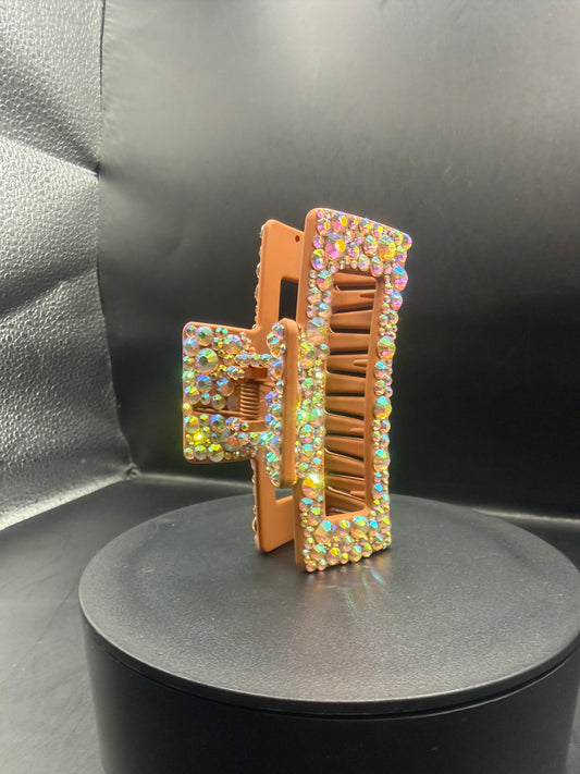 Braune Glitzer-Haarspange mit Regenbogen-Funkeln ✨