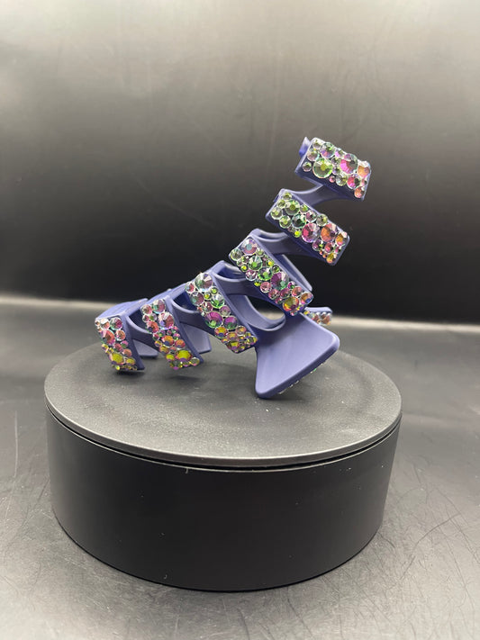 Glitzer-Haarspange Dunkelblau mit Multicolor-Strasssteinen – handverziert