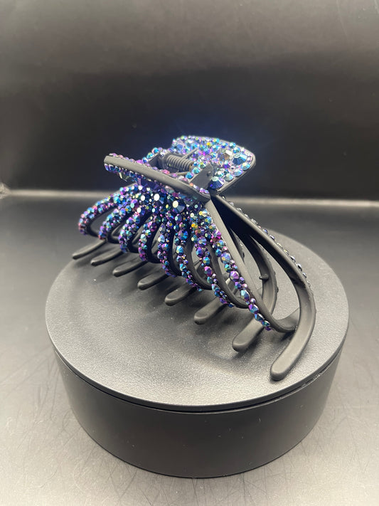 Glitzer-Haarspange Dunkel irisierend – handverziert mit Strasssteinen (11 cm)