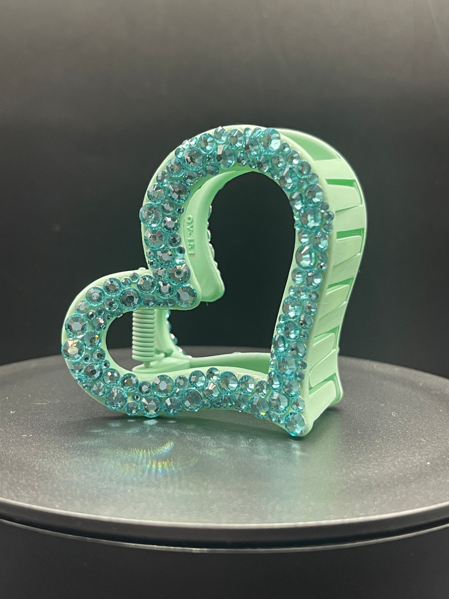 Herz-Haarspange mit türkisfarbenen Glitzersteinen – ca. 7 cm