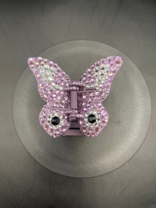 Schmetterling Haarspange in Rosa mit Strasssteinen – handverziert
