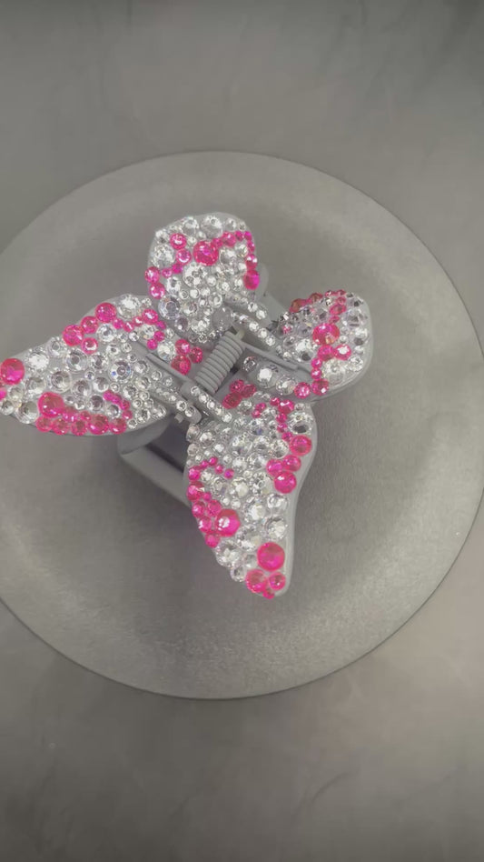 Schmetterling Haarspange Pink & Crystal – handveredelt mit Strasssteinen