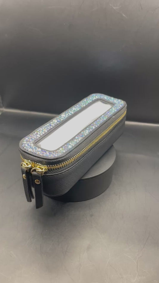 Black Crystal Luxe Etui – Handbeklebt | Für Stifte, Pinsel & Accessories | Unikat
