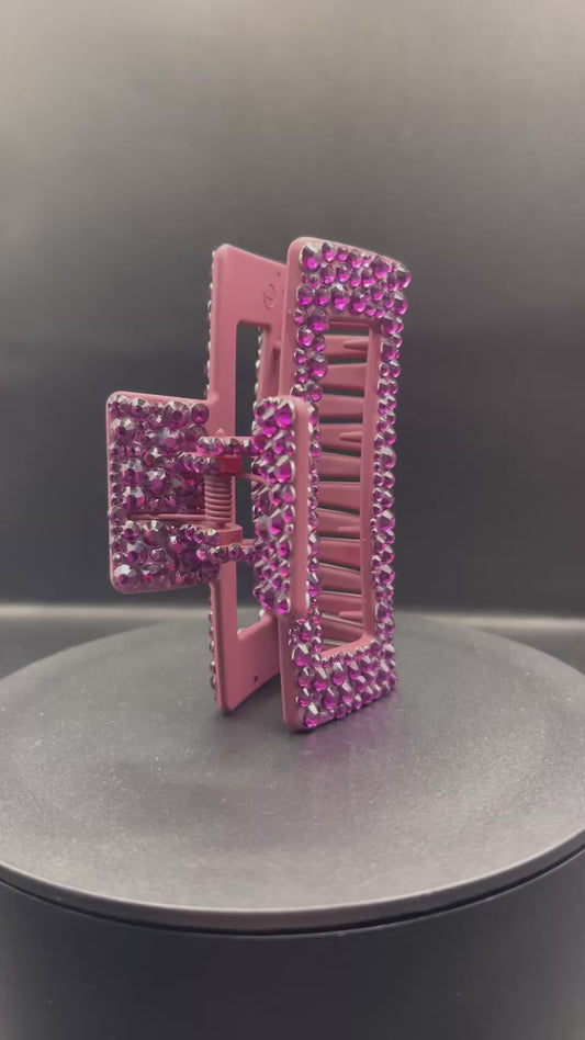 Glitzer Haarspange Rechteck Pink-Violett – 9 cm | Handverziert mit Strasssteinen