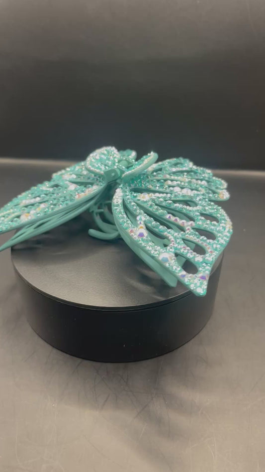 Schmetterling Haarklammer mit Strasssteinen – Türkis | 16 cm Statement Haarclip