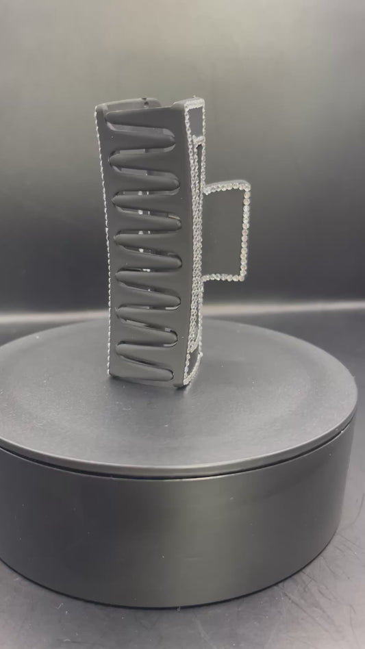 Schwarze Haarspange mit silbernem Strass – 8 cm | Handverziert | TheGlitterThing Unikat