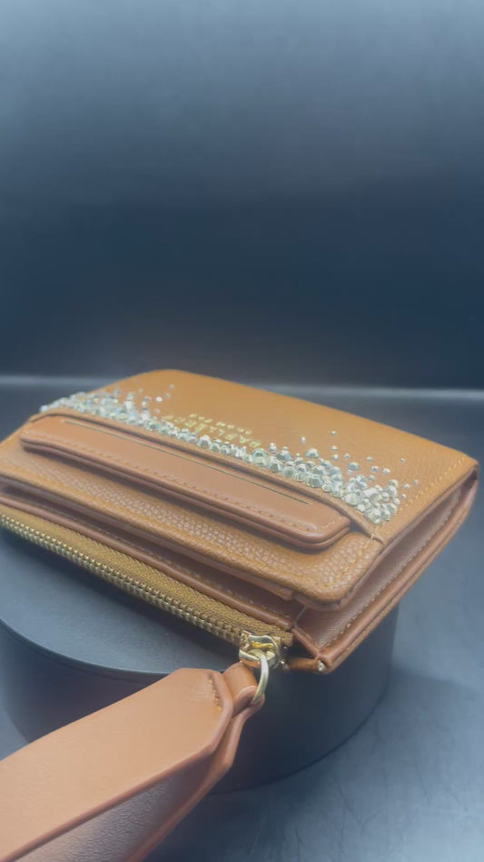 Glitzer Portemonnaie Braun – Handveredelt mit Strasssteinen | Elegantes Geschenk für Frauen