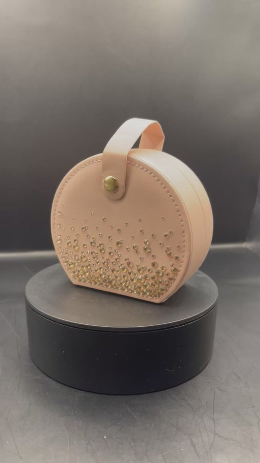 ✨ Schmuck-Travelcase „Rose Glow“ – handverziert mit Strasssteinen (Champagne Gradient)