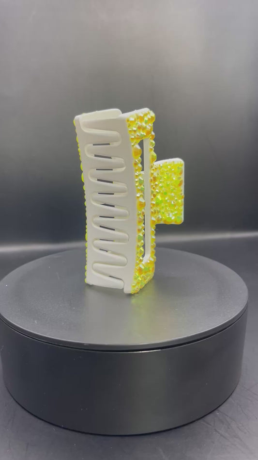 Gelbe Glitzer-Haarspange 8 cm – Handverziert mit Strass | TheGlitterThing Unikat