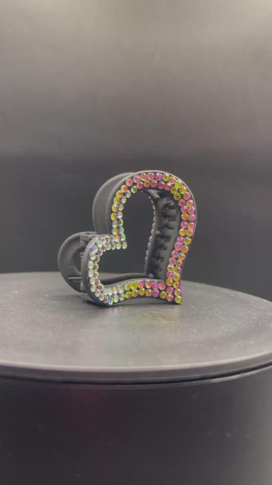 Herz-Haarklammer mit Regenbogen-Strasssteinen – 5 cm | Handveredeltes Unikat