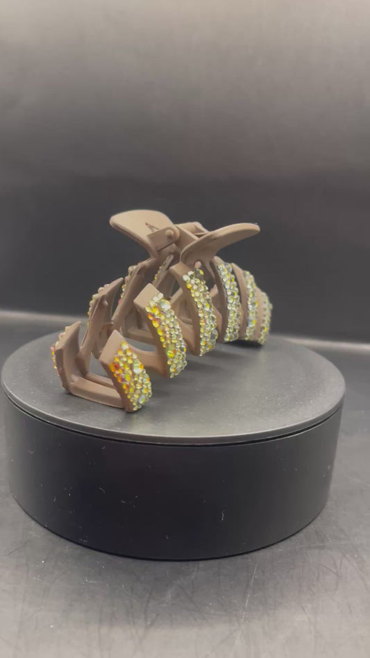 Große Haarklammer Braun mit schimmernden Strasssteinen – ca. 10 cm