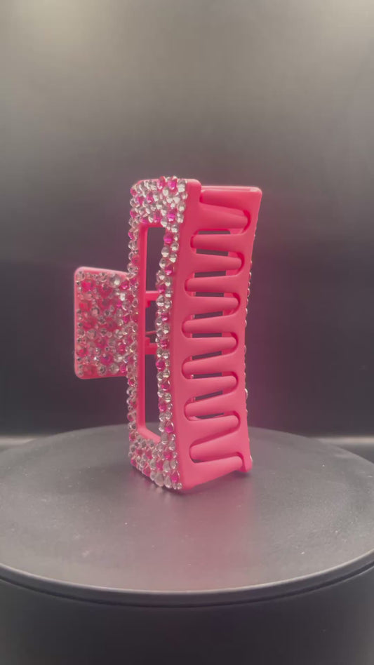 Glitzer Haarspange Pink 9 cm – Rechteckige Strass Haarclip | Geschenkidee