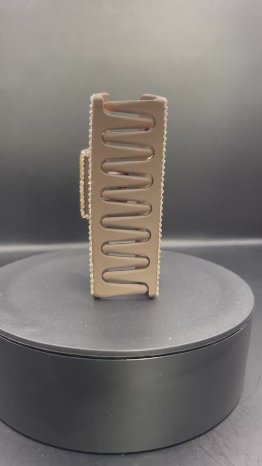 Braune Haarspange mit goldenen Strass – 8 cm | Handverziert | TheGlitterThing Unikat