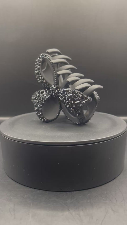 Luxus Haarspange „Black Bow“ – handbeklebt mit schwarzen Strasssteinen