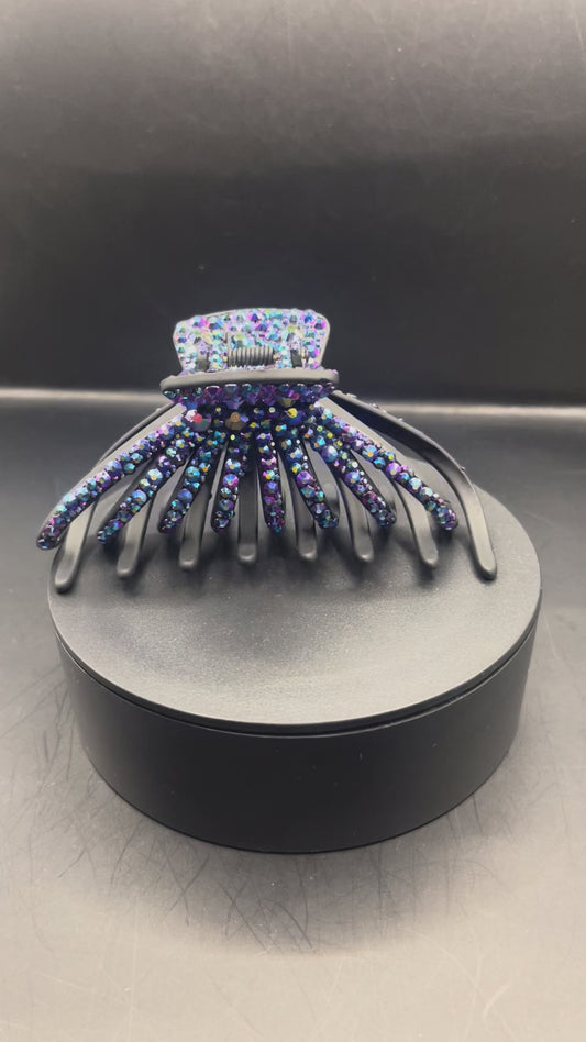 Glitzer-Haarspange Dunkel irisierend – handverziert mit Strasssteinen (11 cm)