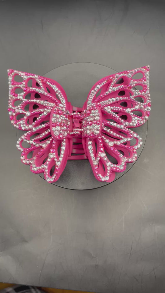 Schmetterling Haarklammer Pink mit Strasssteinen – 15 cm Statement Haarspange | Theglitterthing